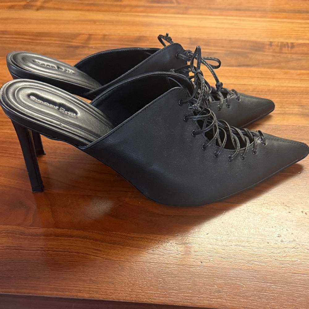 Open Edit (Nordstrom) Black Mule Lace-Up Stiletto Heels - Picture 5 of 8